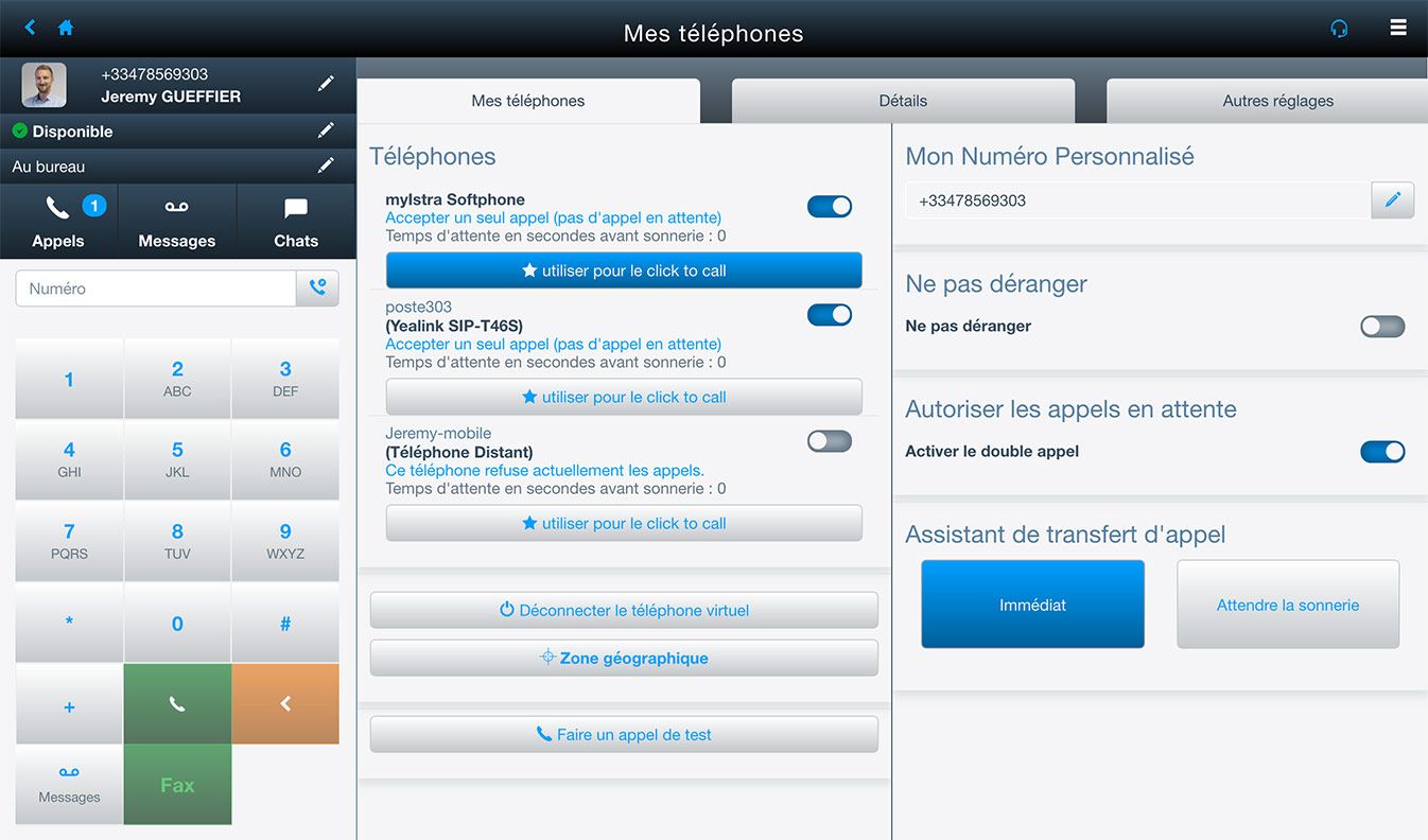 L'application desktop Tel4B permet d'activer la fonctionnalité softphone