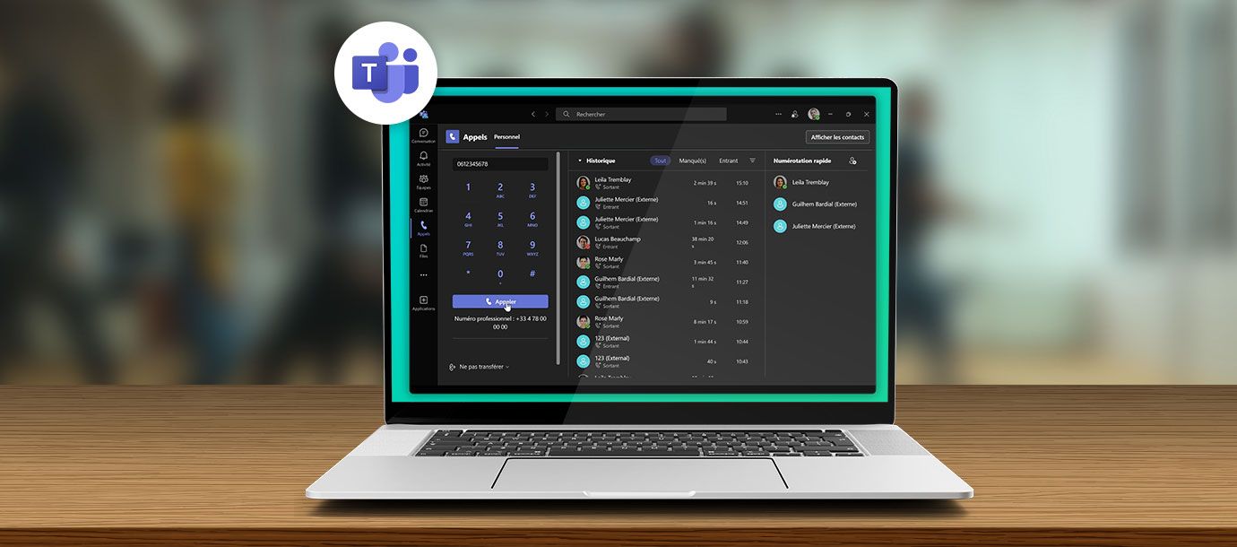 Avec l'intégration, l'application Teams fait apparaître un pavé de numérotation dans le menu "Appels"